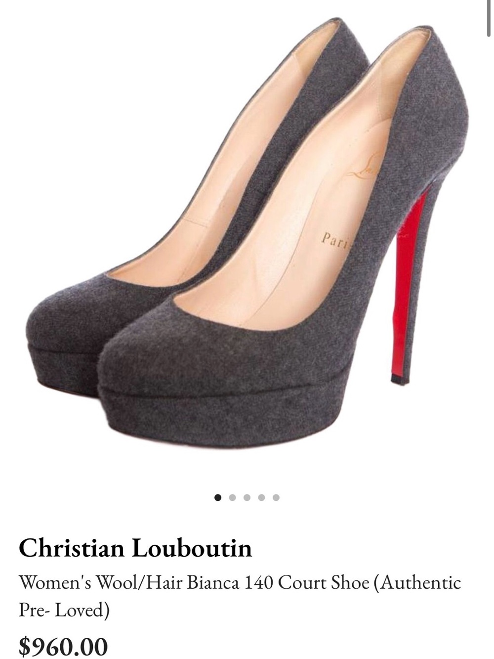 Christian Louboutin Gray Wool Platform Pumps with Red Sole